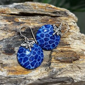 NWOT Blue Sponge Coral Drop Butterfly Drop Earrings in Sterling Silver